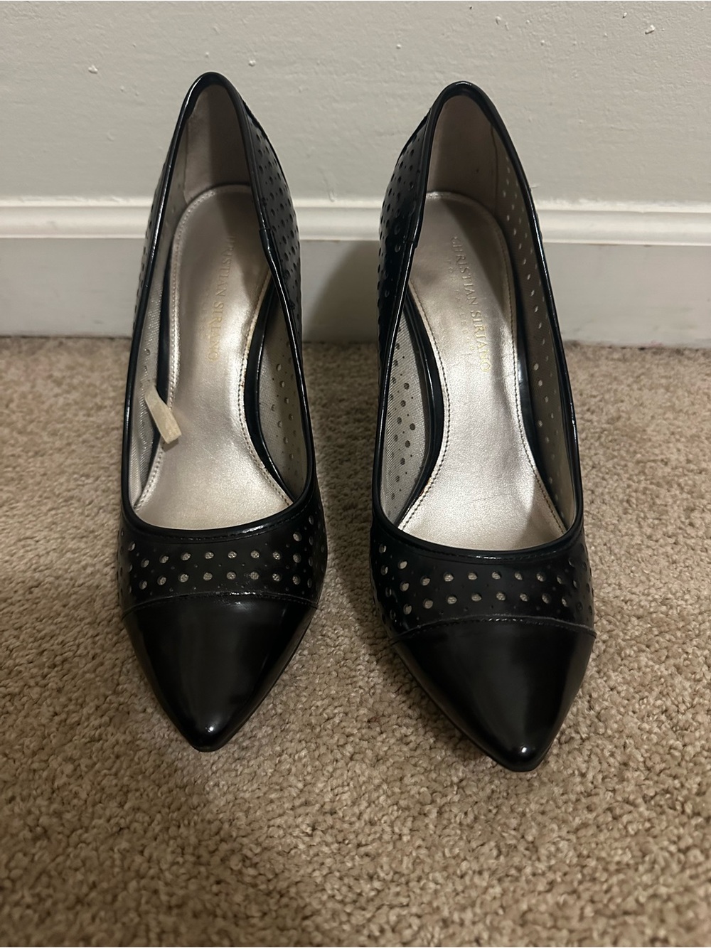 Christian Siriano Black Perforated Pointed-Toe Women's Pumps